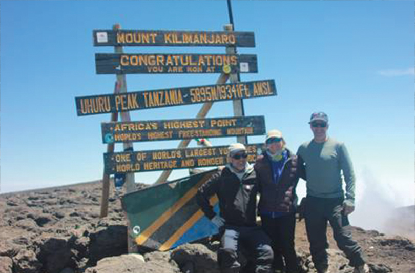 Barb and Rich Powlowsky and Jon Verville hiking Mt. Kilimanjaro