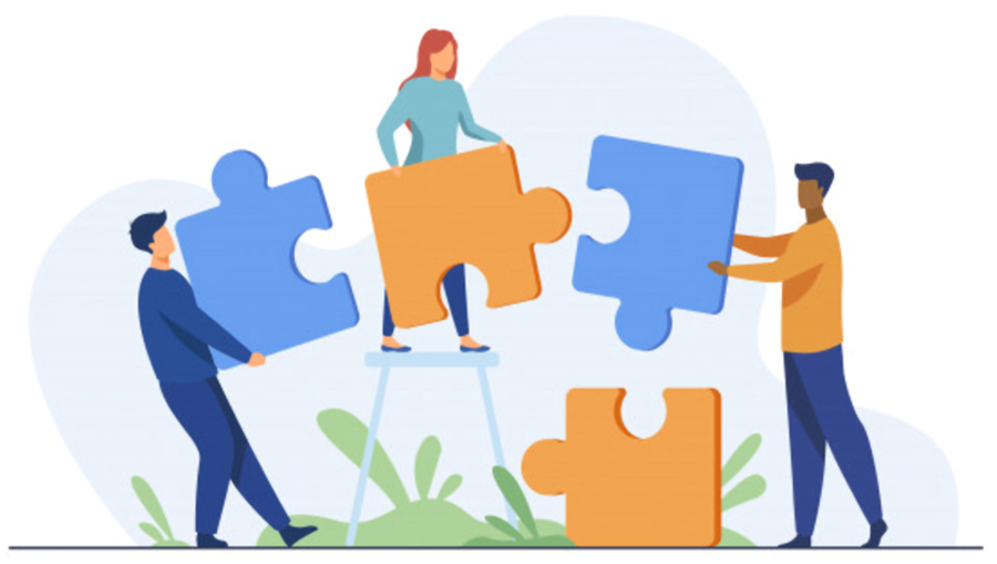 vector of people bringing puzzle pieces together