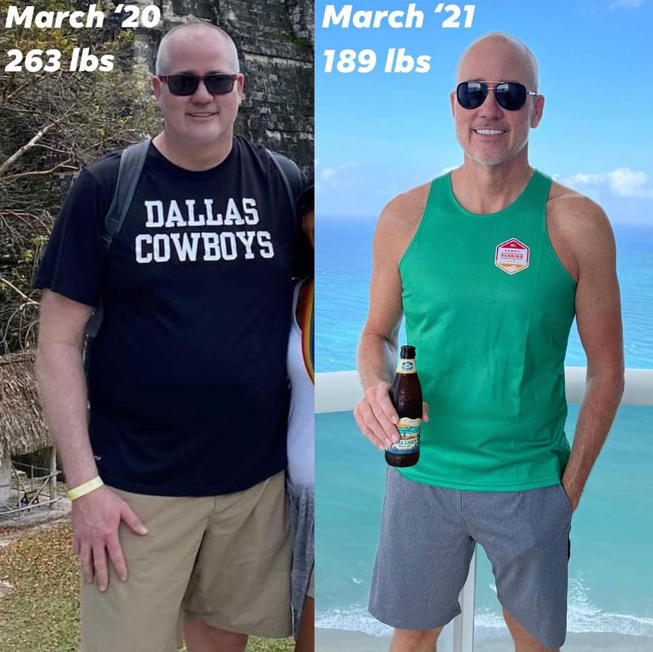 Craig Olson before and after pictures from 2020-21 showing his weight loss