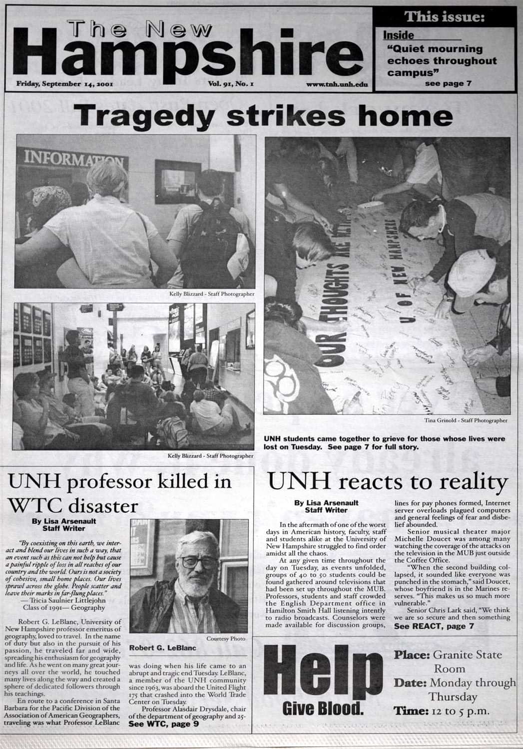 cover of The New Hampshire from September 14, 2001