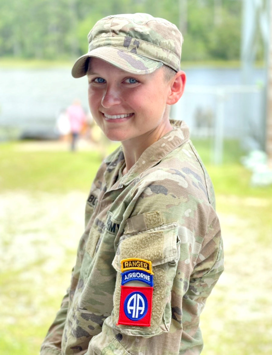 2nd Lieutenant Hailey Buck in her ROTC garb and smiling