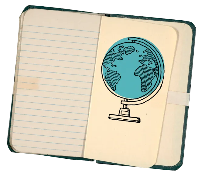 Notebook with a globe illustration