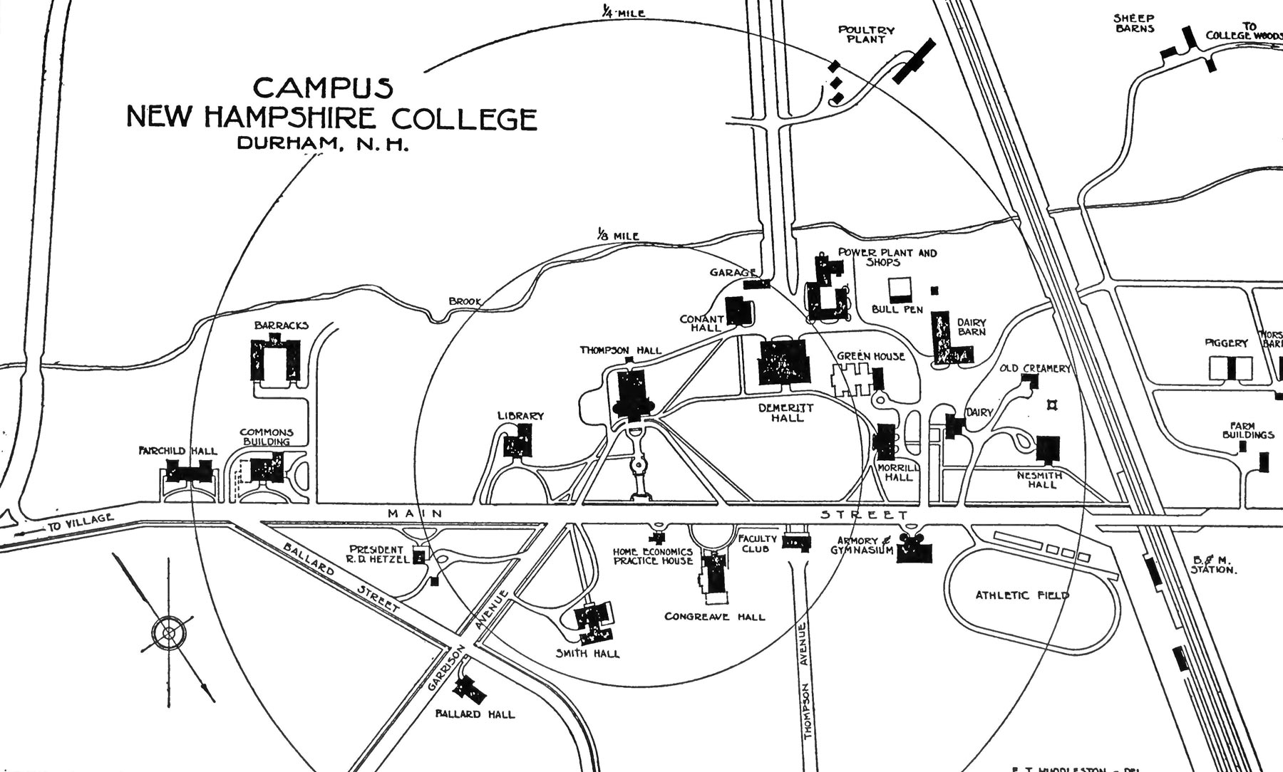 Old map/diagram of UNH campus grounds