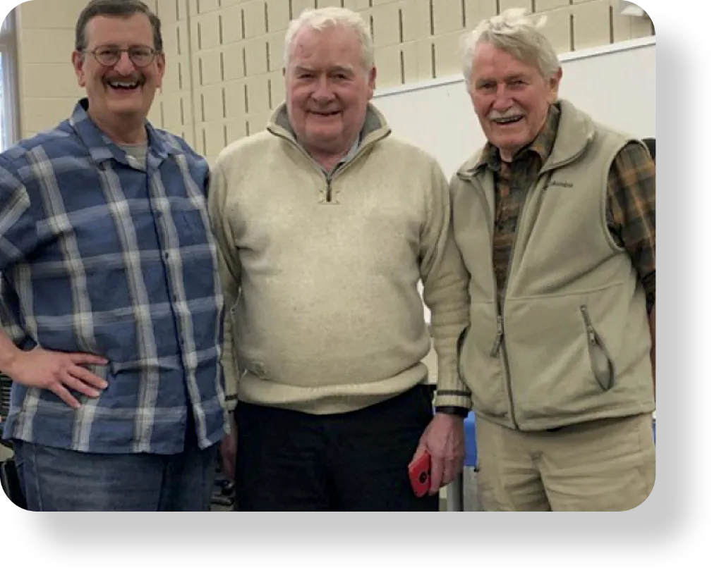 UNH Associate Professor Alan Baker, center, poses with former graduate student Peter Siver ’76G (left) and professor Jim Haney.