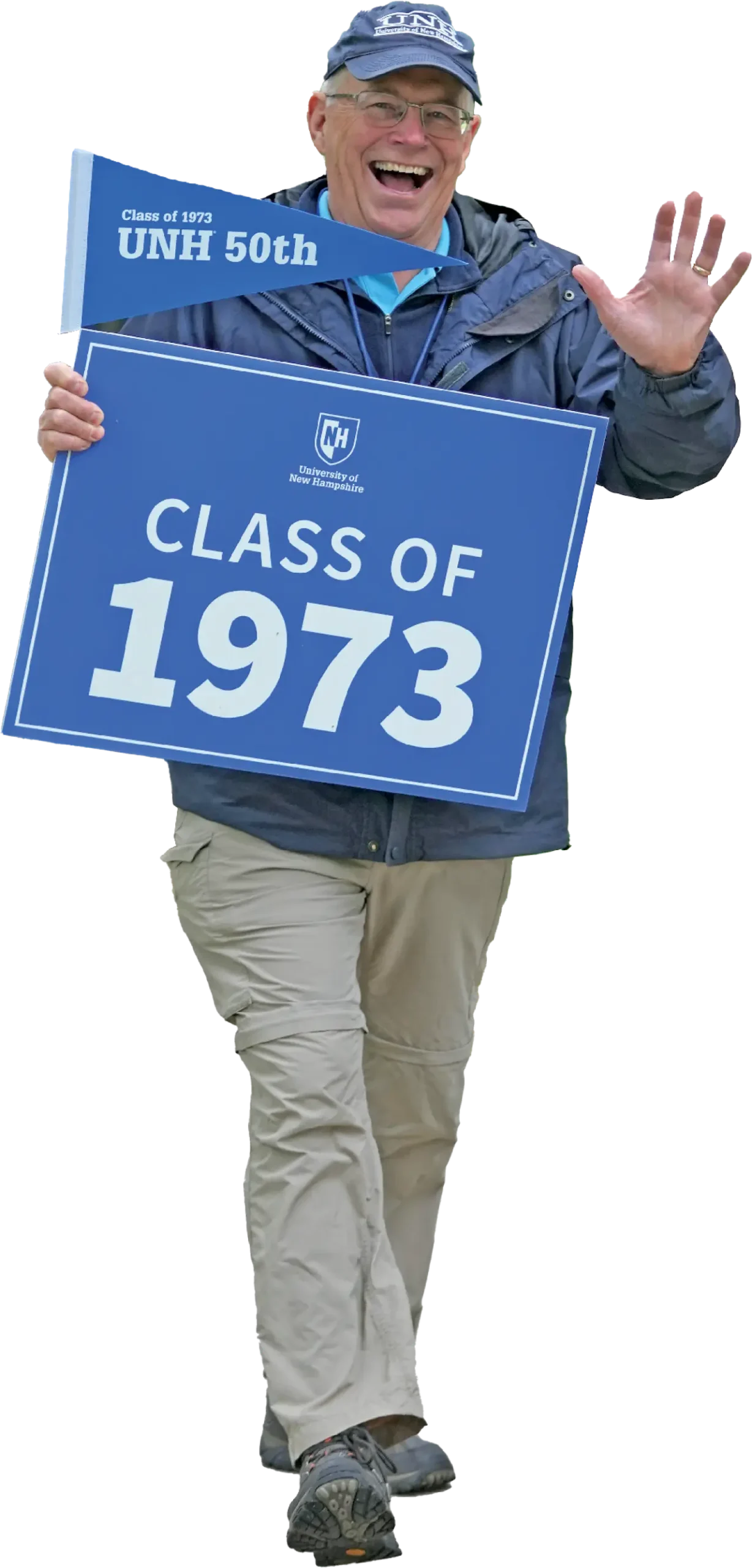 Man holding up class of 1973 sign