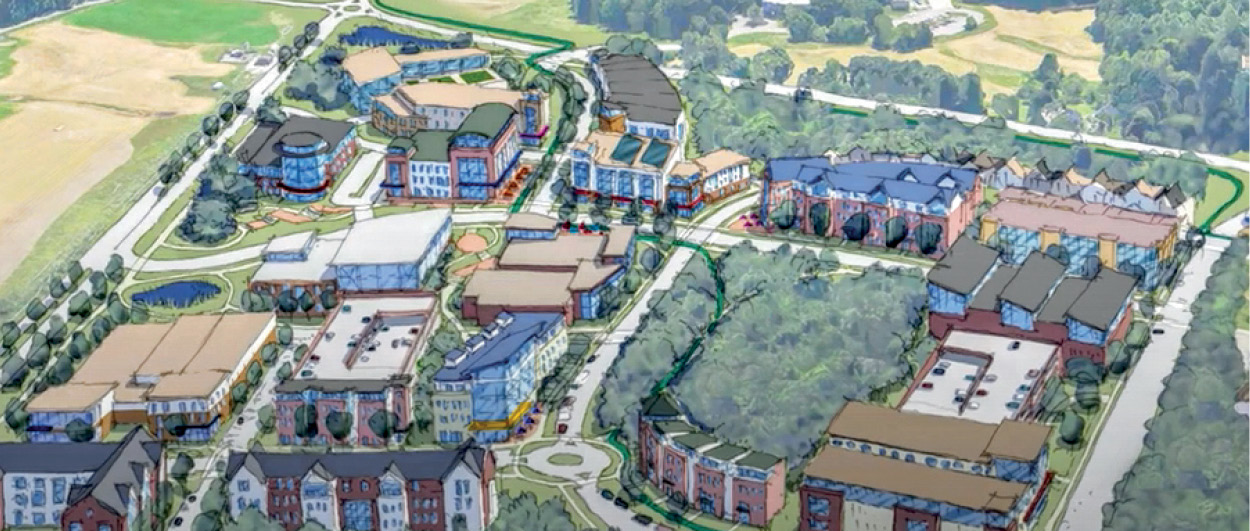 colored illustration of UNH and their vision for the Edge as West End in Durham