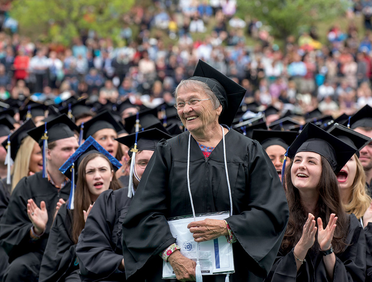 Verna Boudreau ’15 being recognized at commencement 