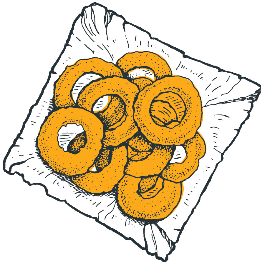 Close-up vector design illustration image of a plate of onion rings