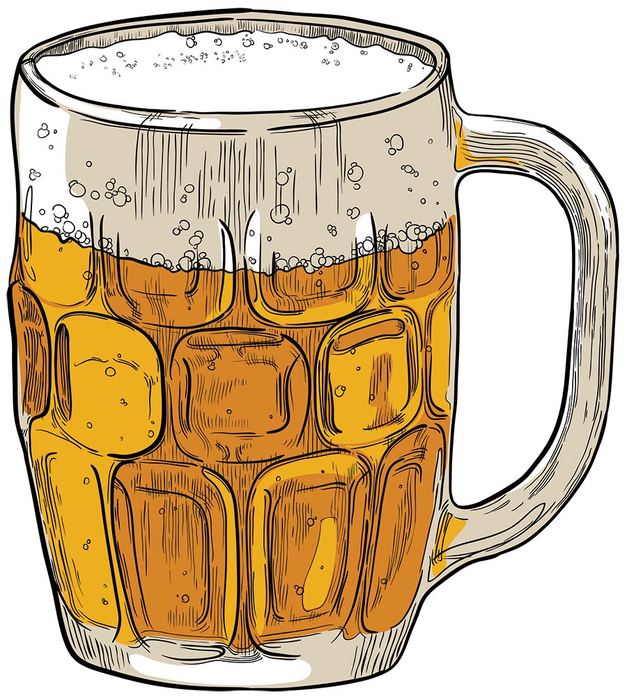 Close-up vector design illustration image of a mug filled with beer alcoholic liquid all the way to the top