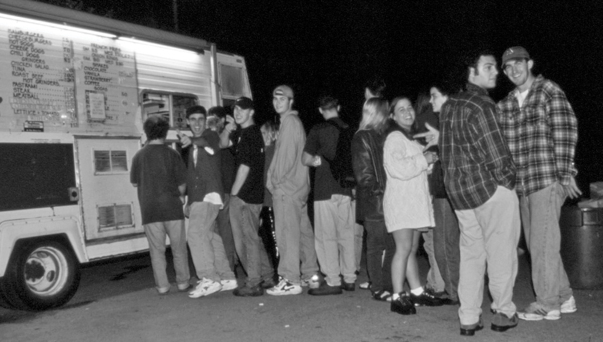 students in line at Karl's food truck