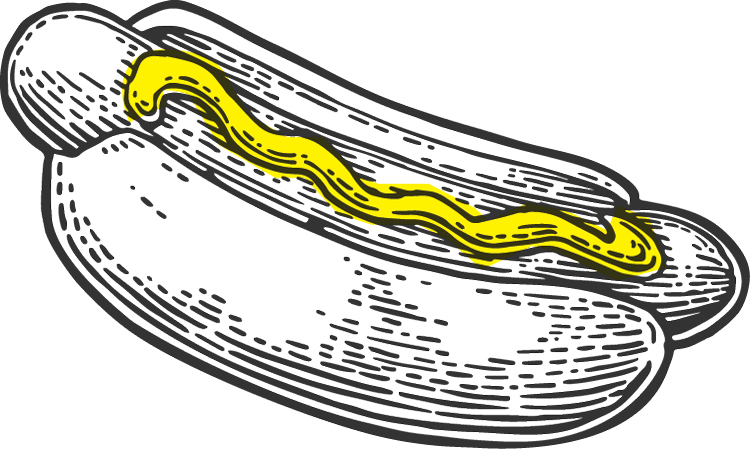 digital illustration of a hot dog with mustard