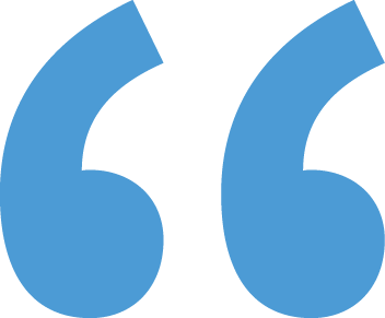 Large blue quotation mark graphic used as a decorative design element.