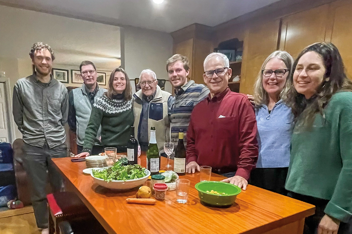 Douglas Martin ’76 shared a photo Thanksgiving 2024, showing all the alumni connections at a gathering at the home of Dawn (Lippold) Johnson ’87; Pictured from left to right: Nathaniel Brown ’15 (Dawn’s daughter’s boyfriend), Rodney Lippold ’86 (Dawn’s brother), Summer Johnson ’20 (Dawn’s daughter), Herbert R. Lippold Jr. ’50 (Dawn’s father, who has since passed away), Silas Johnson ’20 (Dawn’s son), Douglas Martin ’76 (father of Silas’ girlfriend, Elizabeth), Dawn and Elizabeth Martin ’20 (Silas’s girlfriend)