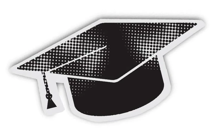 Halftone illustration of a graduation cap.